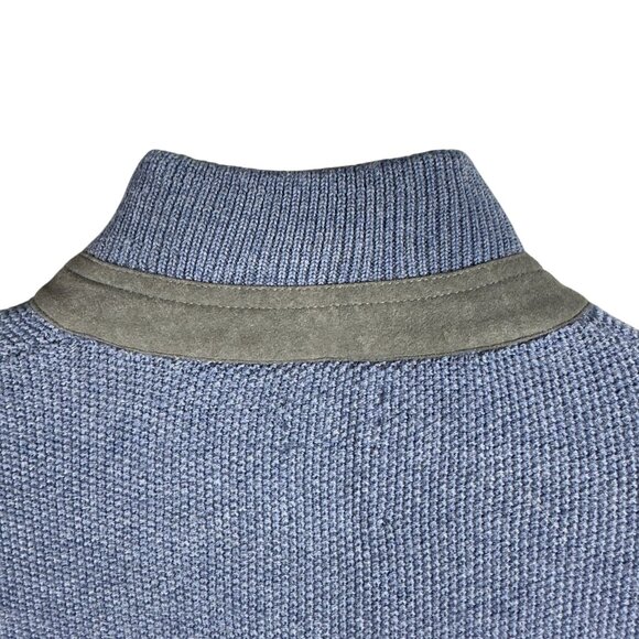 John W. Nordstrom Sweater Men M Blue Italian Merino Wool Waffle Knit 1/4 Zip - Picture 9 of 12